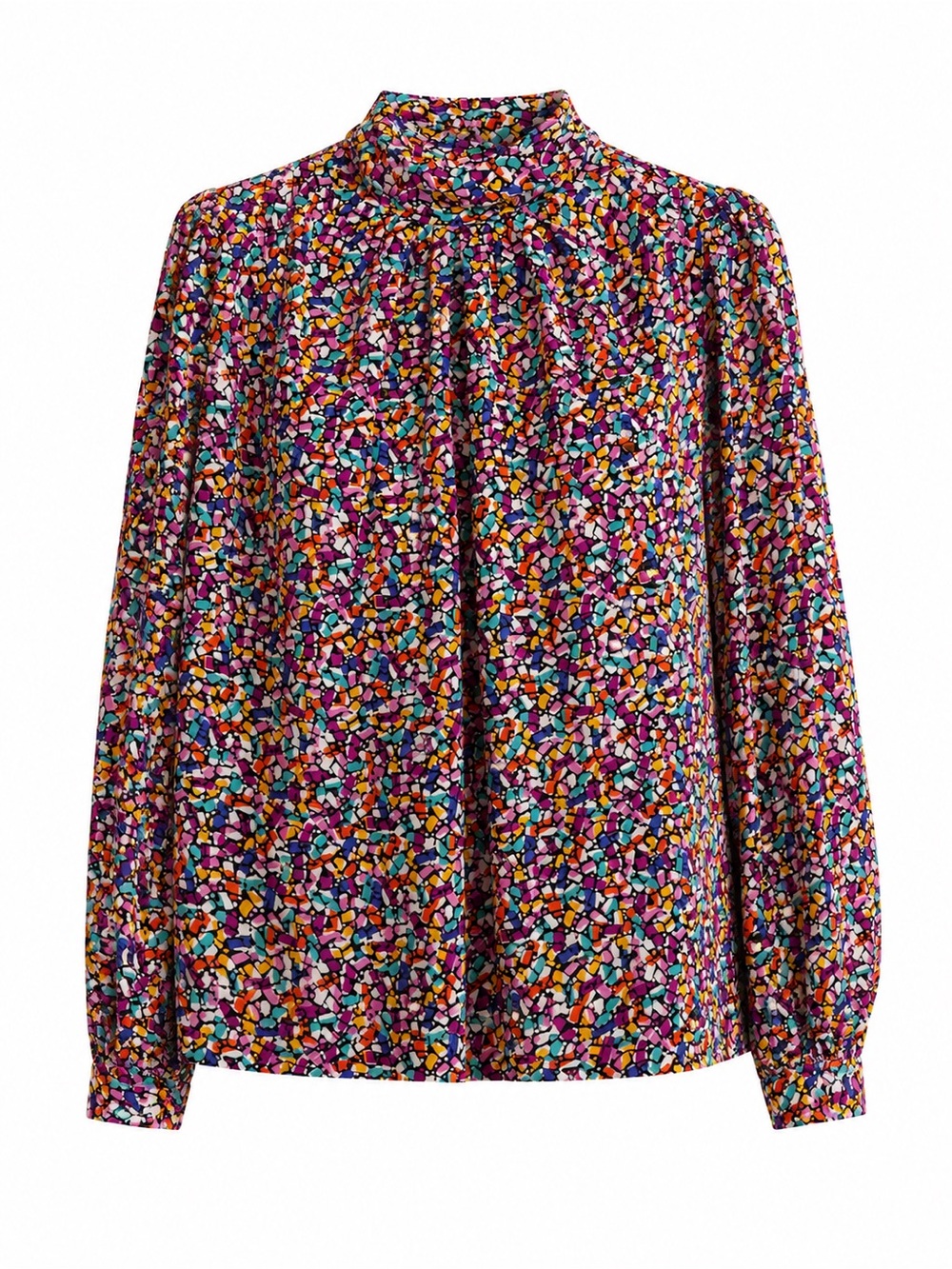 Vintage Anna Kriste Multicolor Abstract High Neck Blouse 80s Secretary